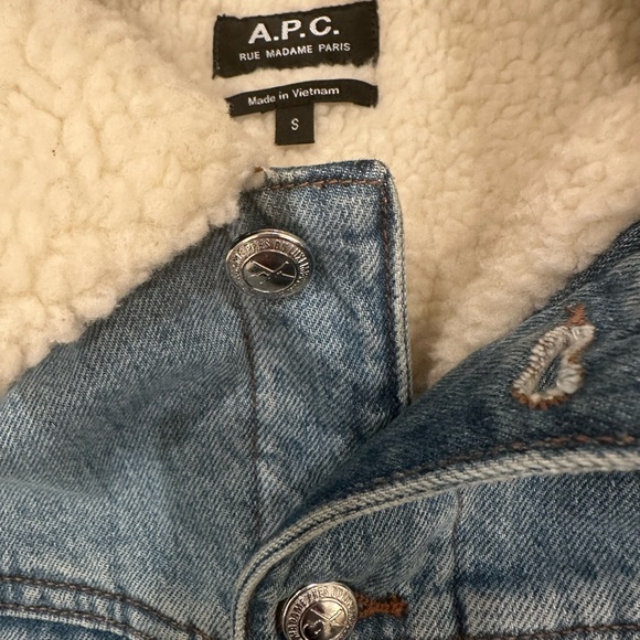 A.P.C. Light Blue Denim Jacket with Shearling Collar - Picture 3 of 6